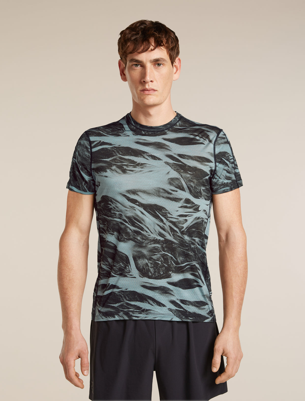 Men's Merino Blend 125 Cool-Lite™ Speed Short Sleeve Tee Motion AOP Flint Blue/Black - 1