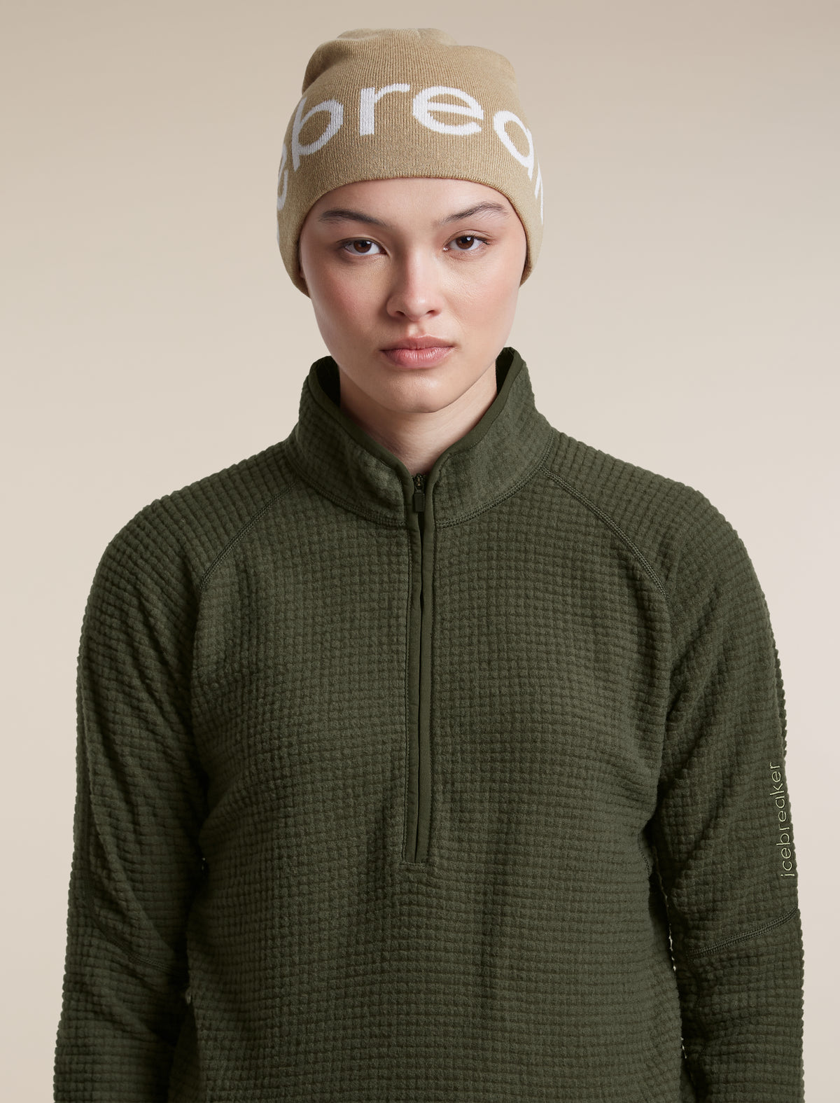 Unisex Merino icebreaker Beanie Cumin/Ecru Heather - 2