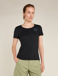 Women's Merino 150 Tech Lite Short Sleeve Scoop T-Shirt Icebreaker Logo Reflections Black - 1