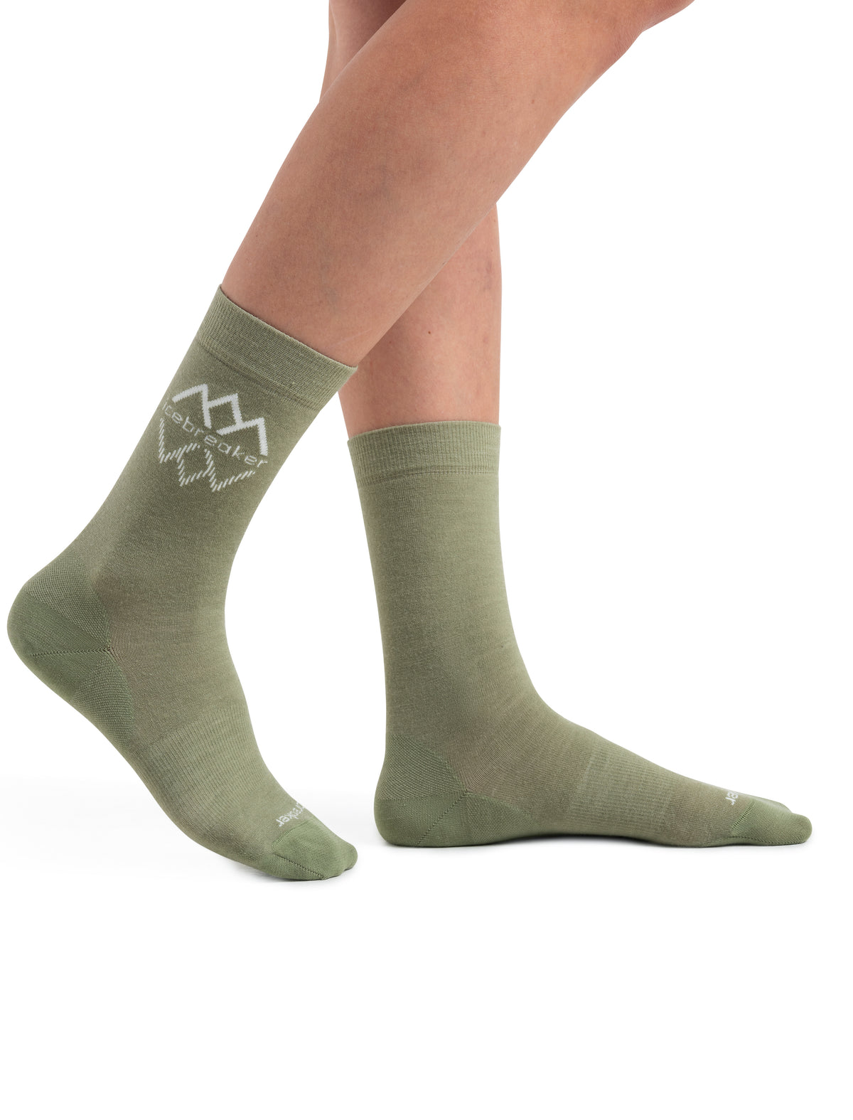Women's Merino Lifestyle Fine Gauge Crew IB Logo Reflections Socks Lichen/Snow - 1