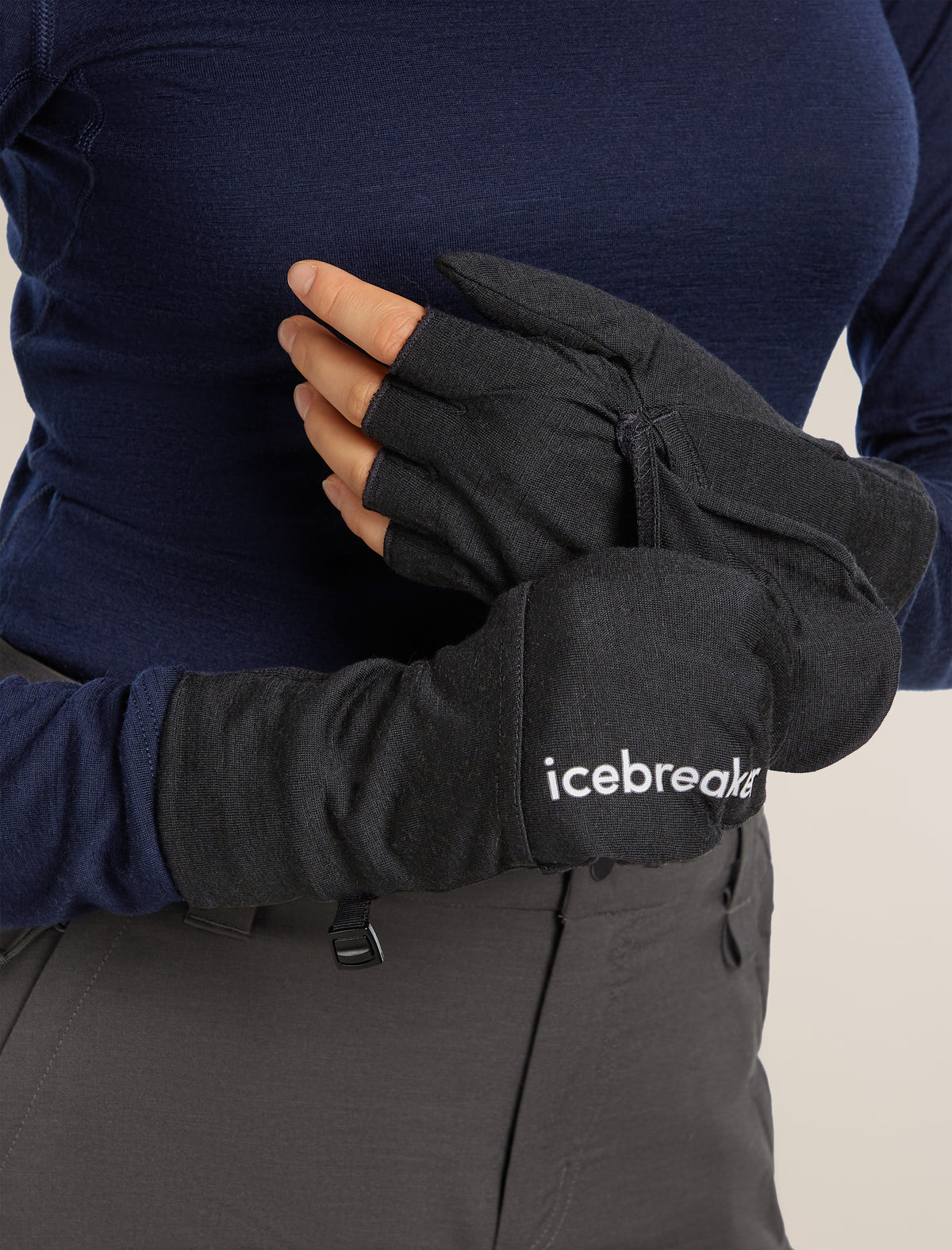 Unisex Merino 200 Convertible Mittens Black - 2