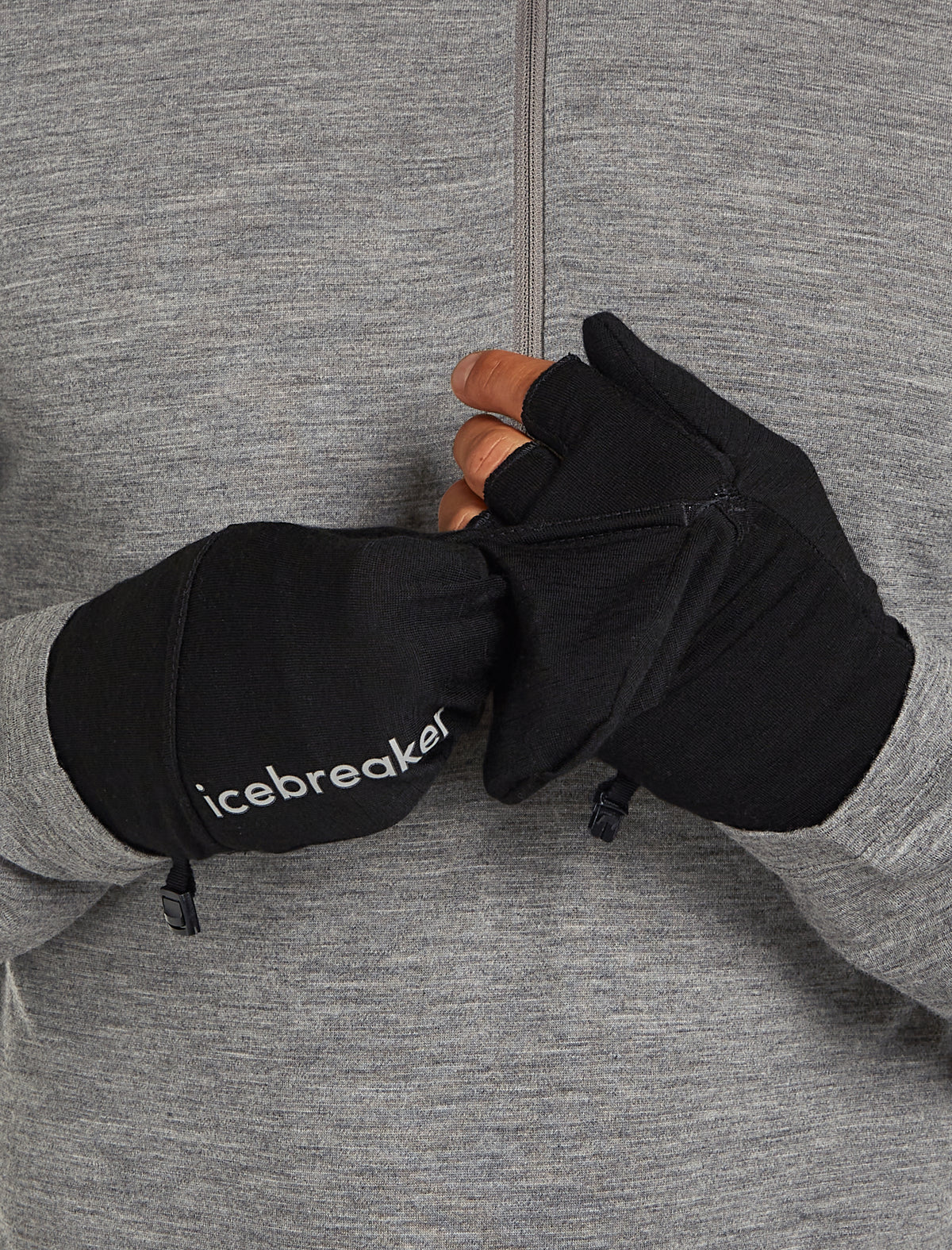 Unisex Merino 200 Convertible Mittens Black - 6