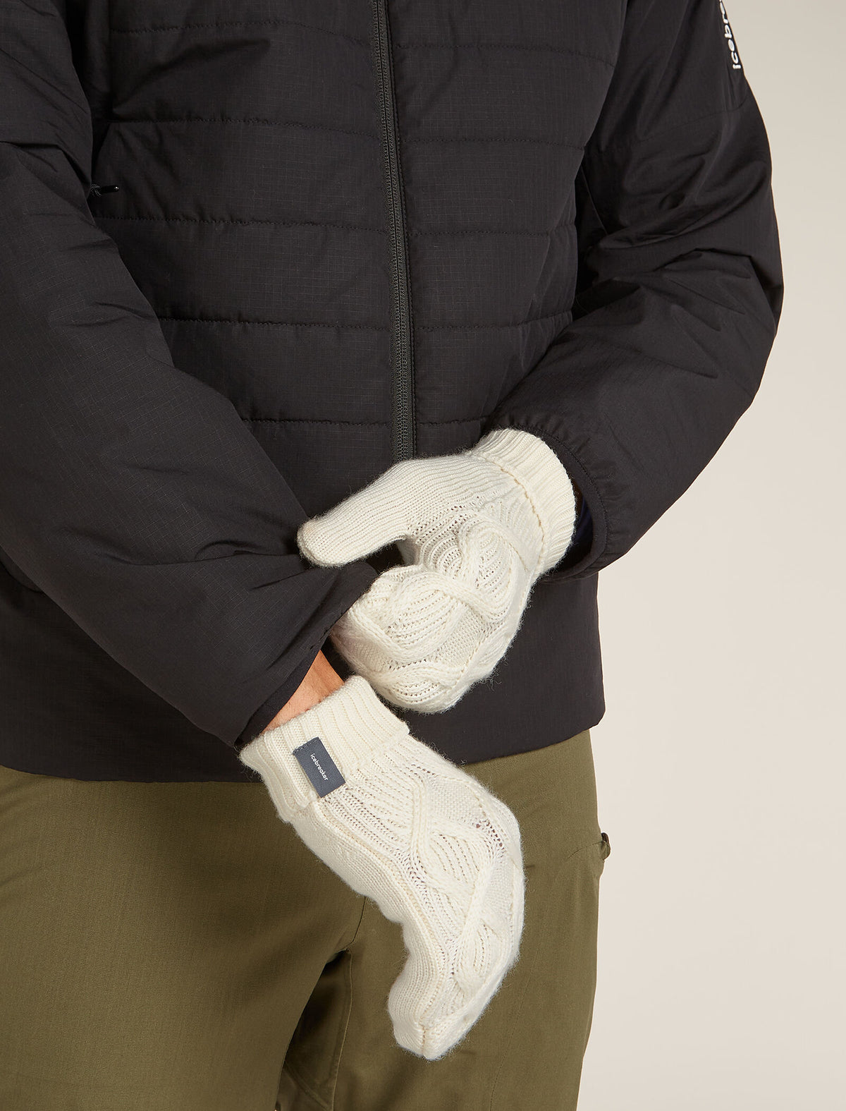 Unisex Merino Cable Knit Mittens Undyed - 5