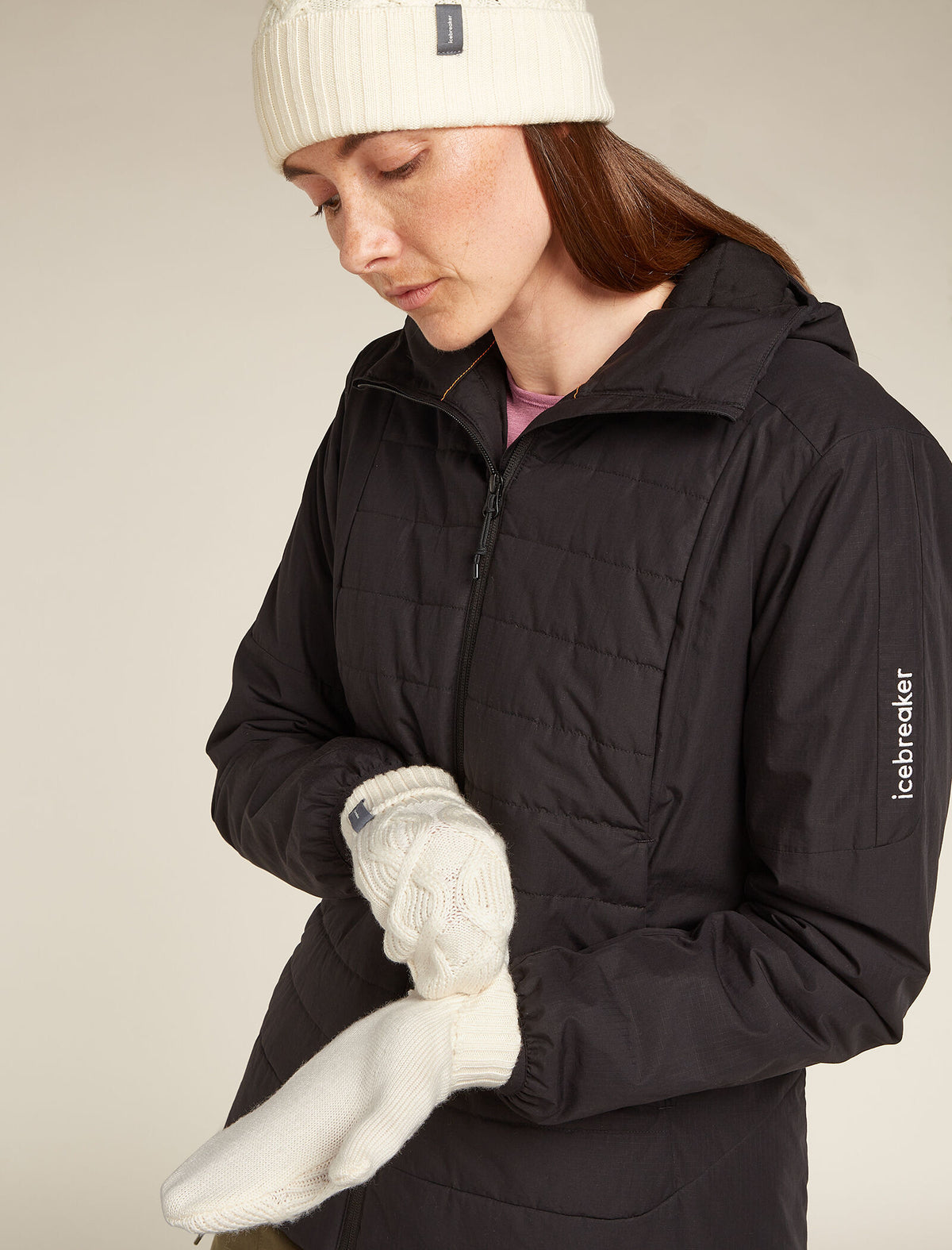 Unisex Merino Cable Knit Mittens Undyed - 6