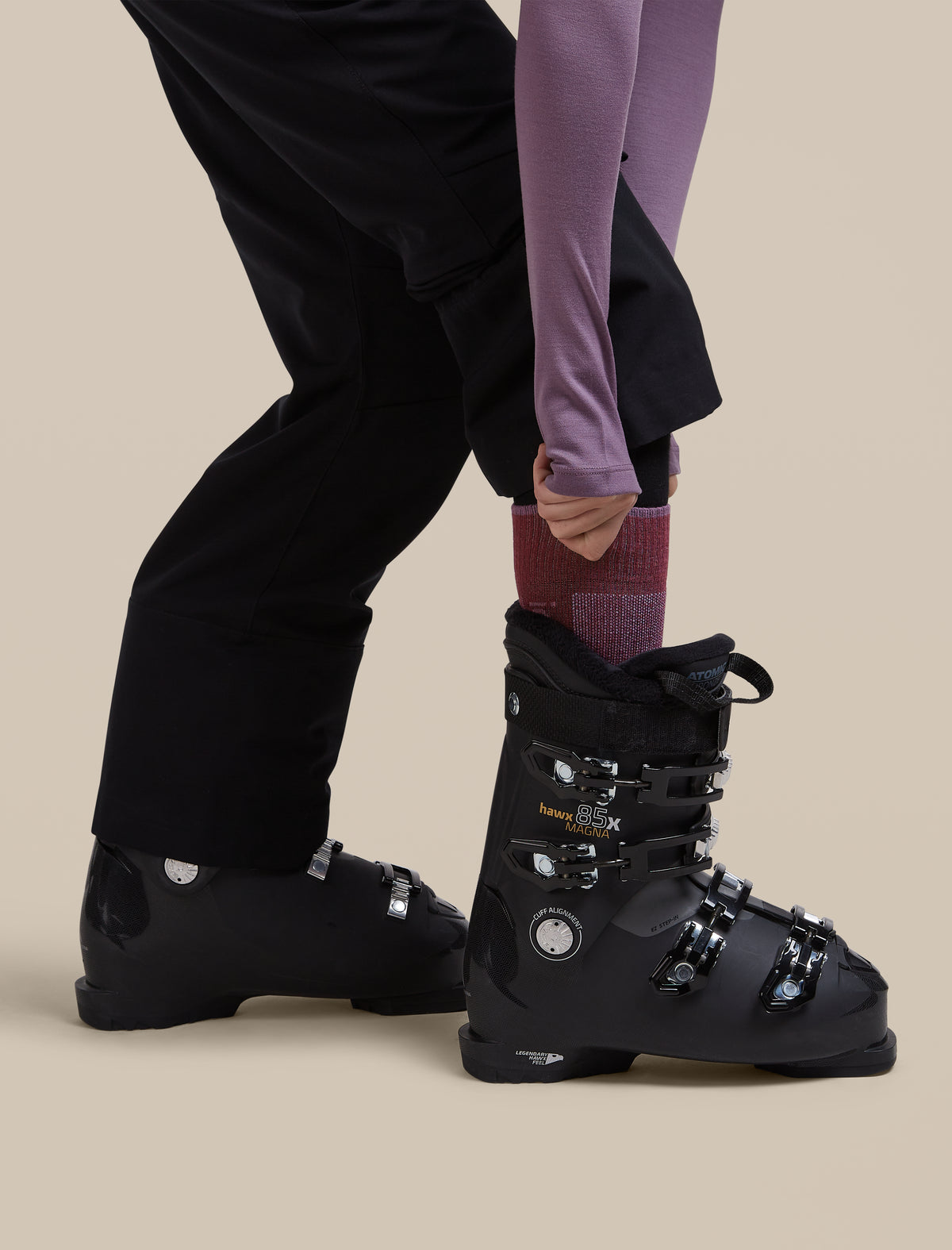 Women's Merino Blend Ski+ Light Over The Calf Socks Dark Berry/Grey Plum/Zinc Blue - 4