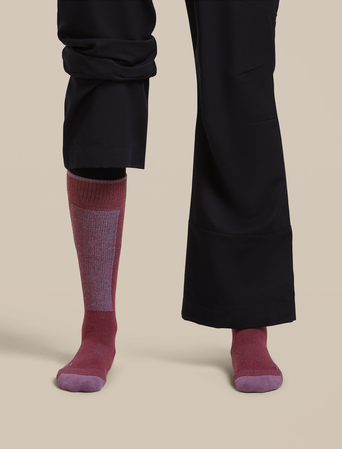 Women's Merino Blend Ski+ Light Over The Calf Socks Dark Berry/Grey Plum/Zinc Blue - 2