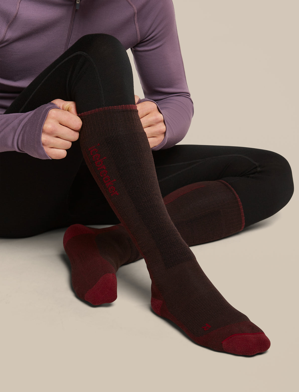 Men's Merino Blend Ski+ Light Over The Calf Socks Bittersweet/Port - 5