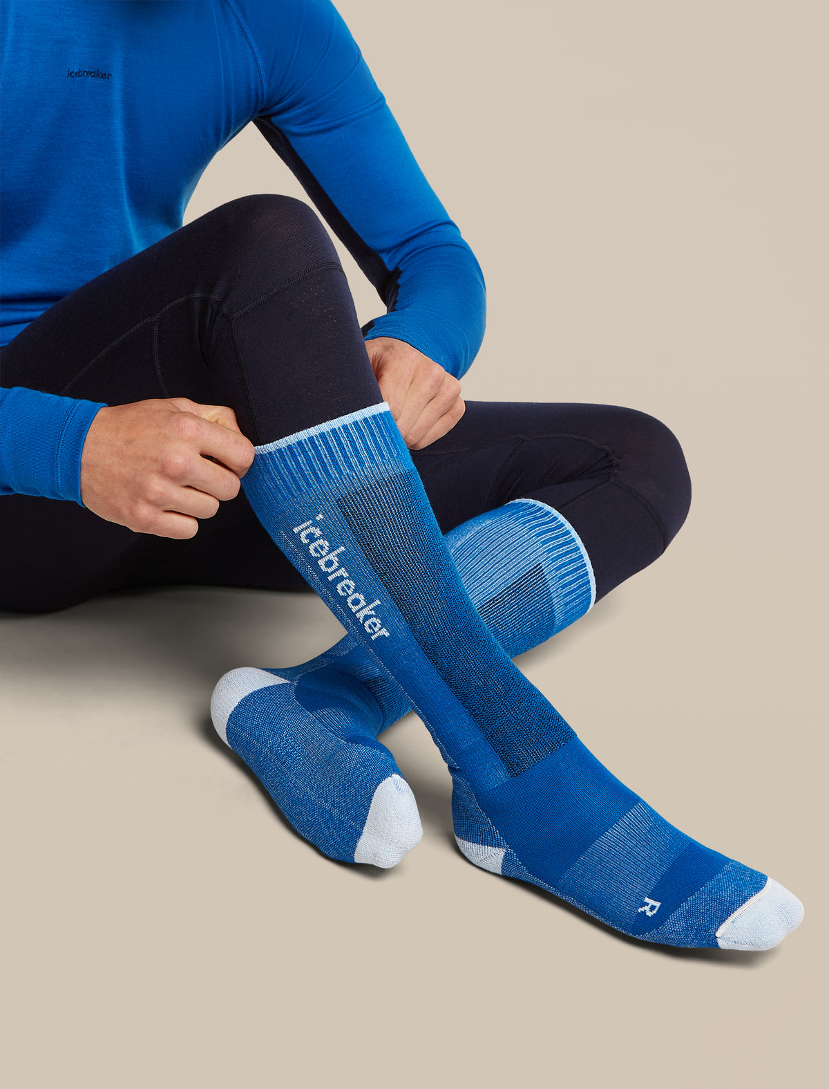 Men's Merino Blend Ski+ Light Over The Calf Socks Lazurite/Snow - 5