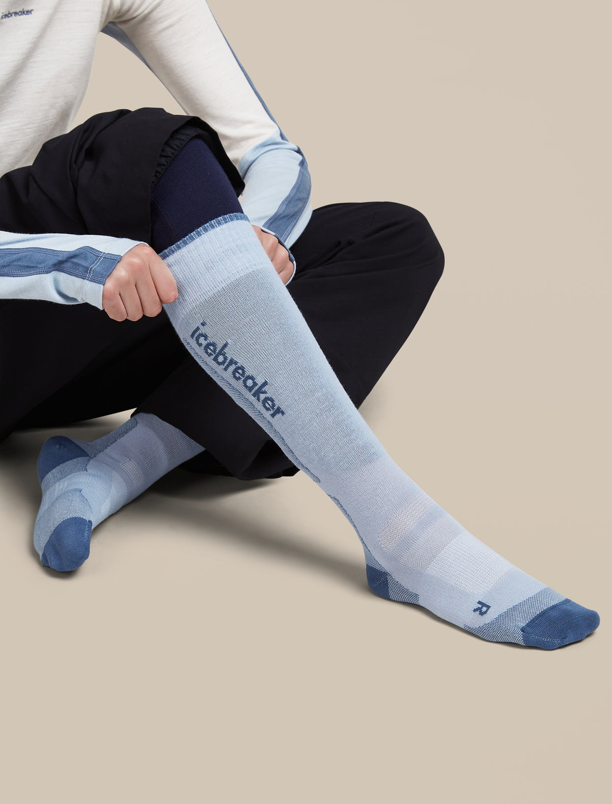 Women's Merino Blend Ski+ Ultralight Over The Calf Socks Zinc Blue/Dawn - 5