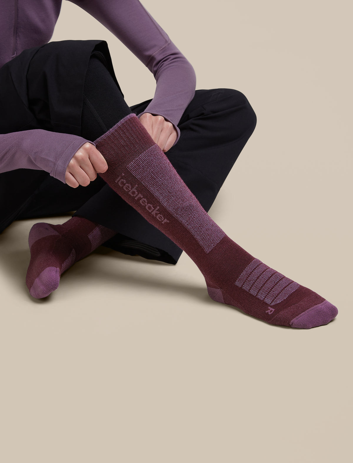 Women's Merino Blend Ski+ Medium Over The Calf Socks Dark Berry/Grey Plum/Zinc Blue - 5