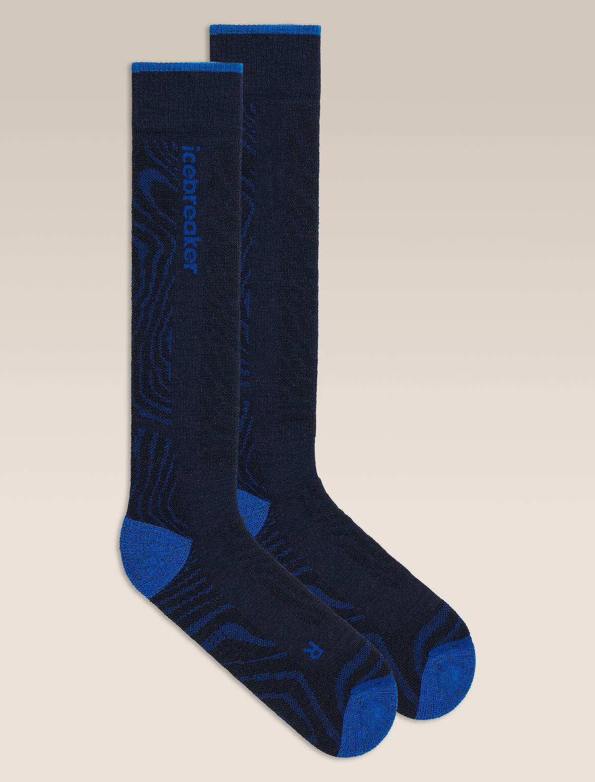 Women's Merino Blend Ski+ Medium Over The Calf Socks Mountain Contour Midnight Navy/Lazurite/Black - 1