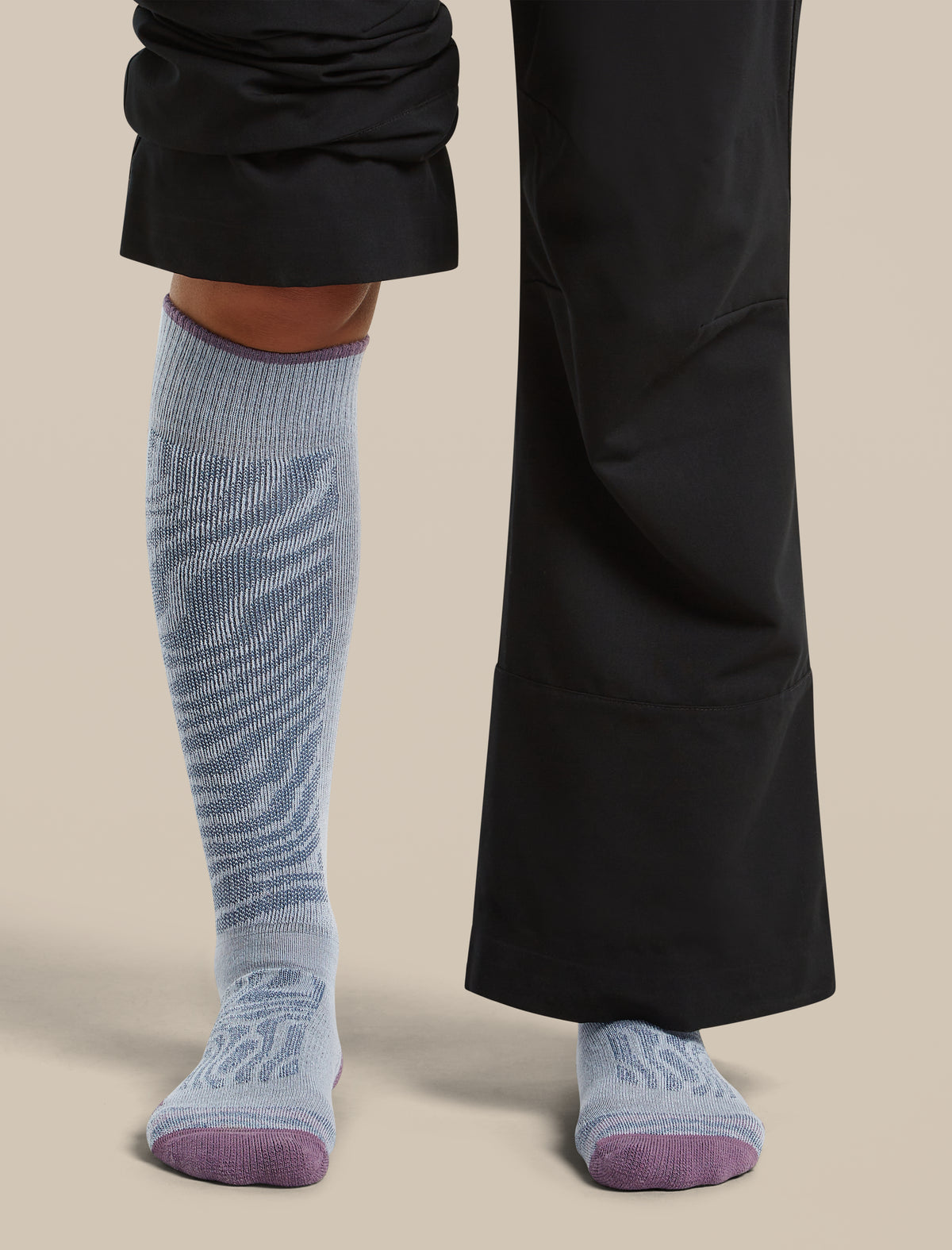 Women's Merino Blend Ski+ Medium Over The Calf Socks Mountain Contour Zinc Blue/Grey Plum/Dawn - 2