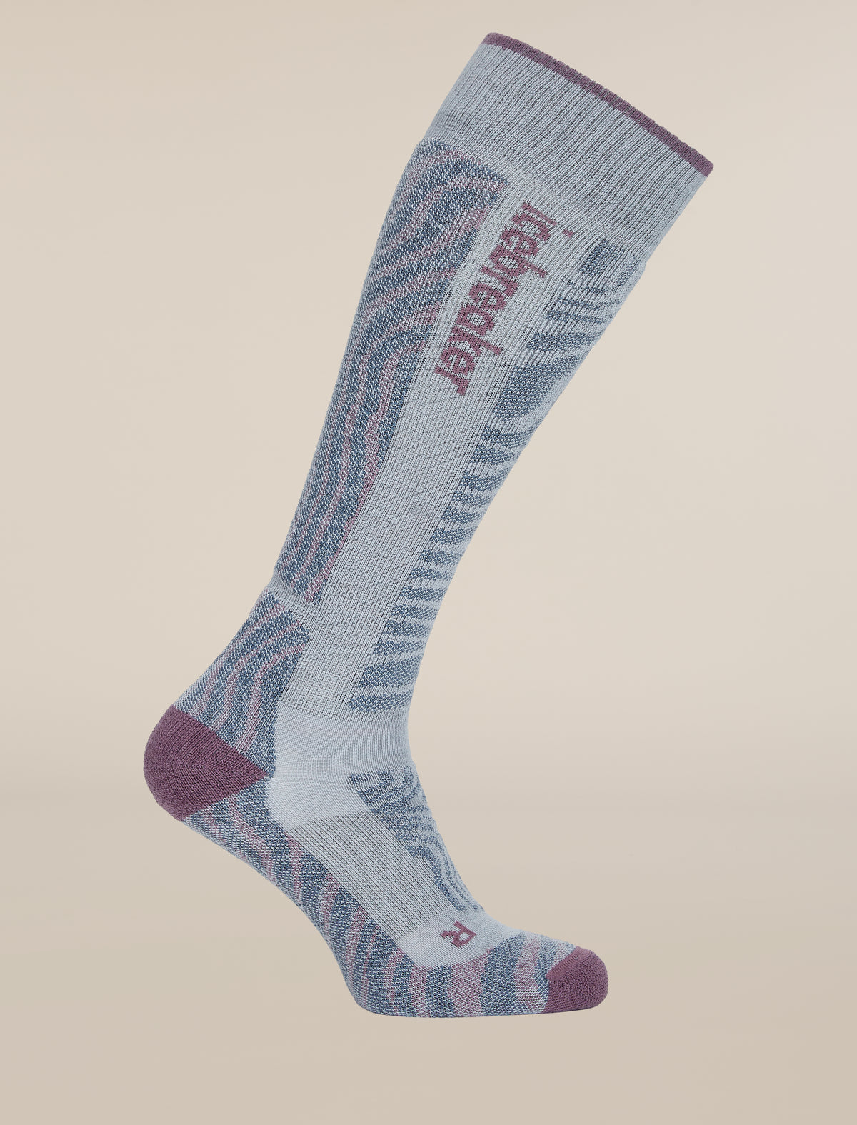 Women's Merino Blend Ski+ Medium Over The Calf Socks Mountain Contour Zinc Blue/Grey Plum/Dawn - 3