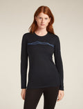 Women's Merino 200 Oasis Long Sleeve Crewe Mountain Pulse Thermal Top Black - 1