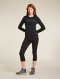 Women's Merino 200 Oasis Long Sleeve Crewe Mountain Pulse Thermal Top Black - 3