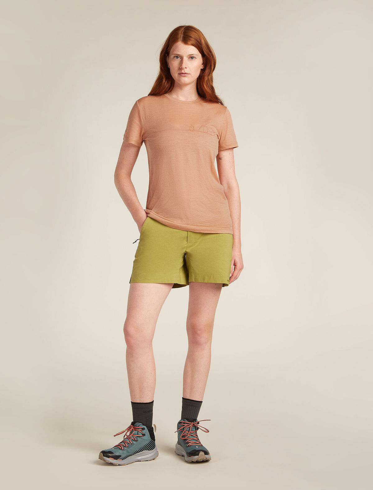 Women's Merino 150 Tech Lite Short Sleeve T-Shirt Single Line Camp Desert sand - 3