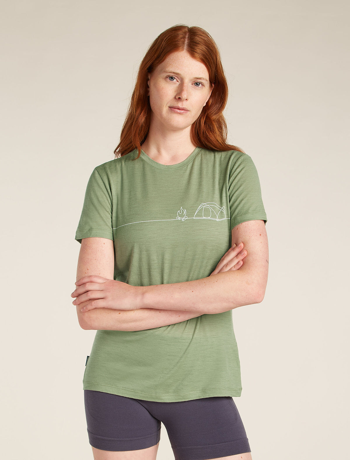 Women's Merino 150 Tech Lite Short Sleeve T-Shirt Single Line Camp Oil/Black/Silver - 1