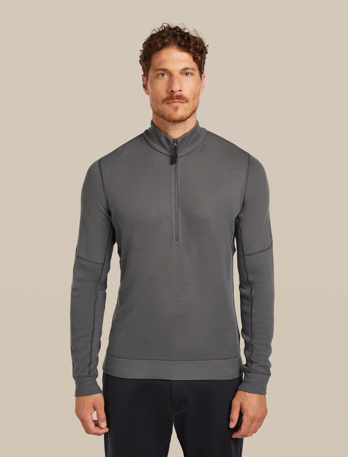 Men's Merino 260 Waffle Knit Wander Long Sleeve Half Zip Obsidian - 1