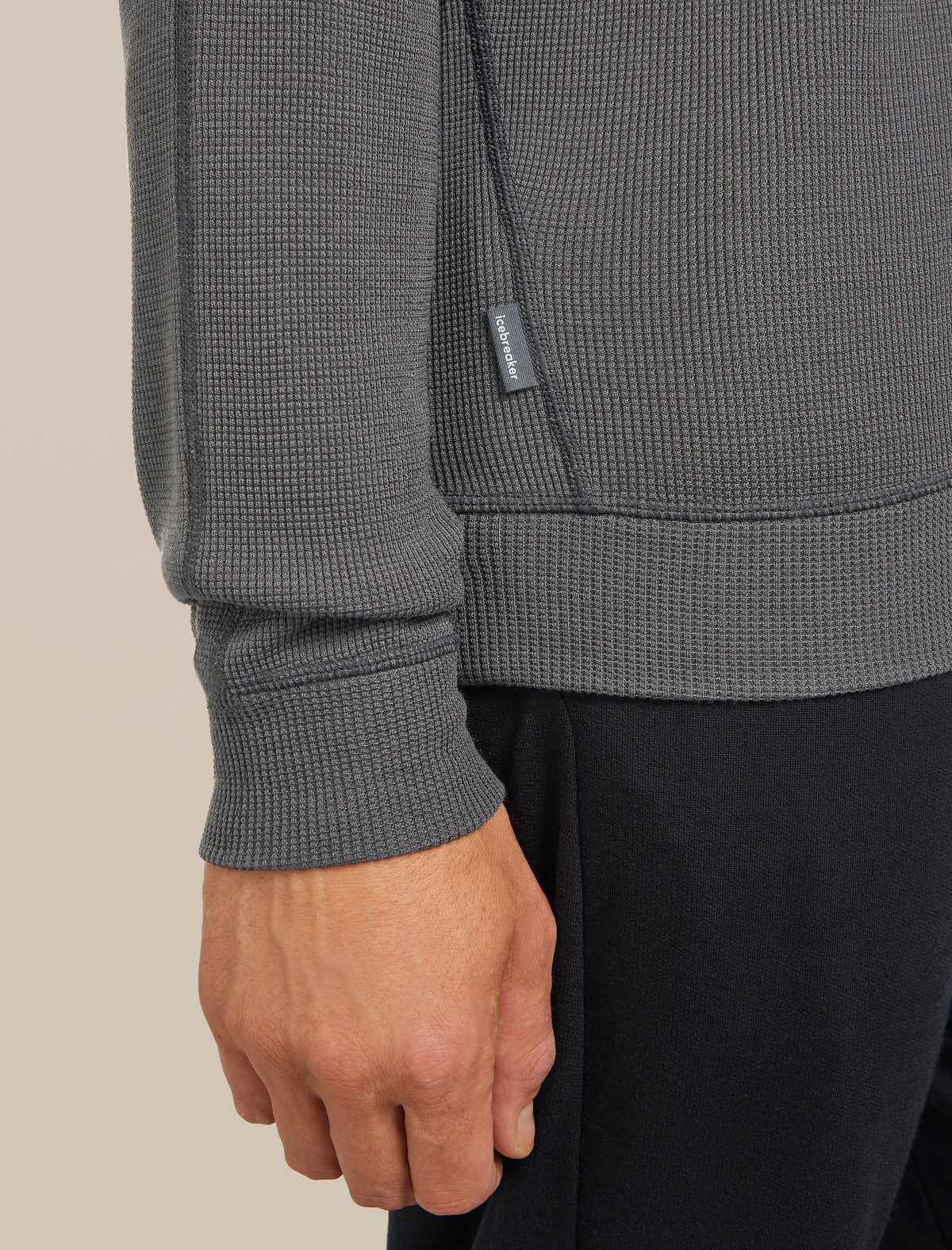 Men's Merino 260 Waffle Knit Wander Long Sleeve Half Zip Obsidian - 8
