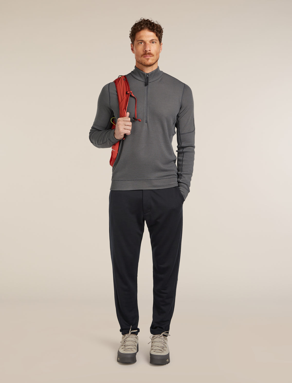 Men's Merino 260 Waffle Knit Wander Long Sleeve Half Zip Obsidian - 4