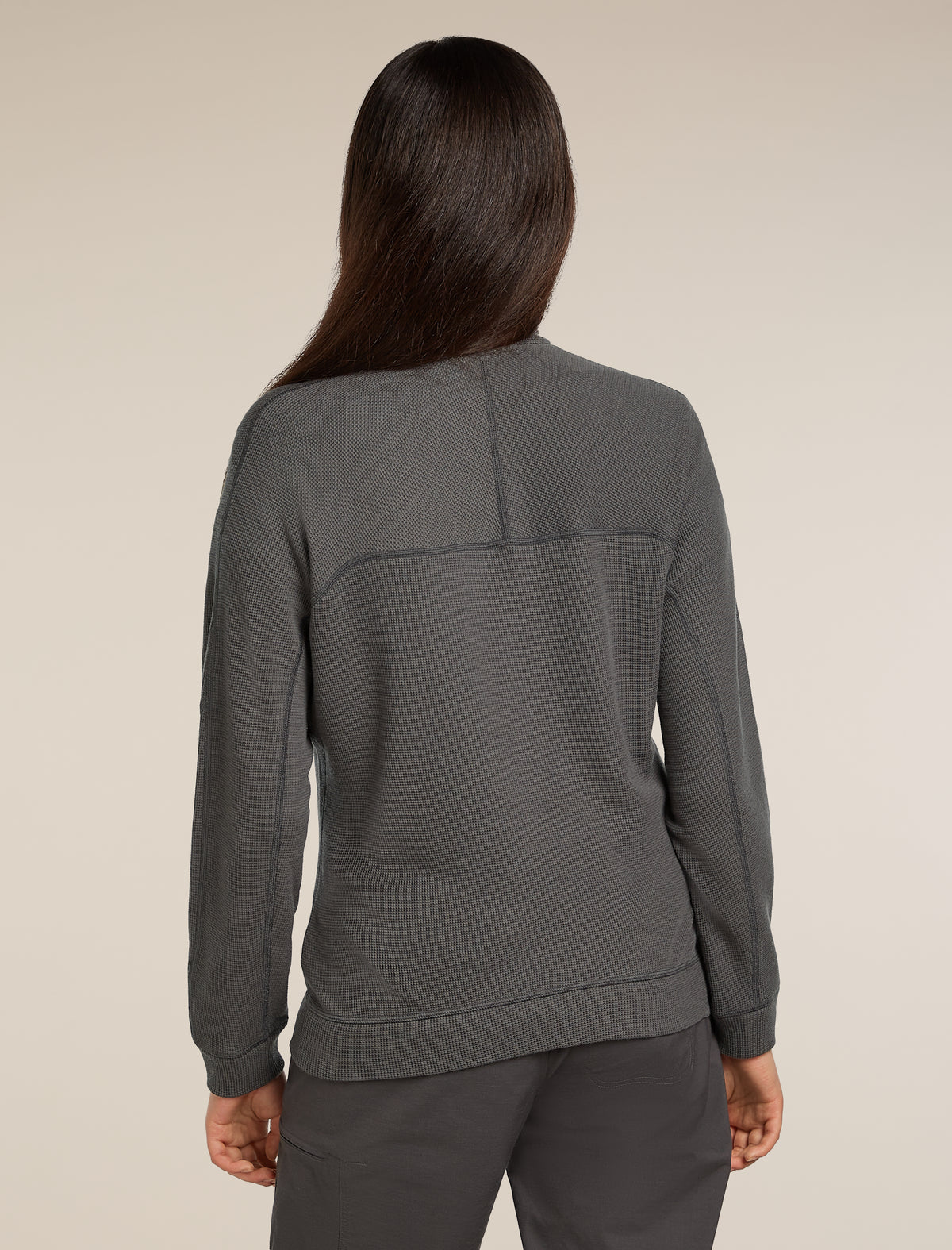 Women's Merino 260 Waffle Knit Wander Long Sleeve Half Zip Top Obsidian - 2