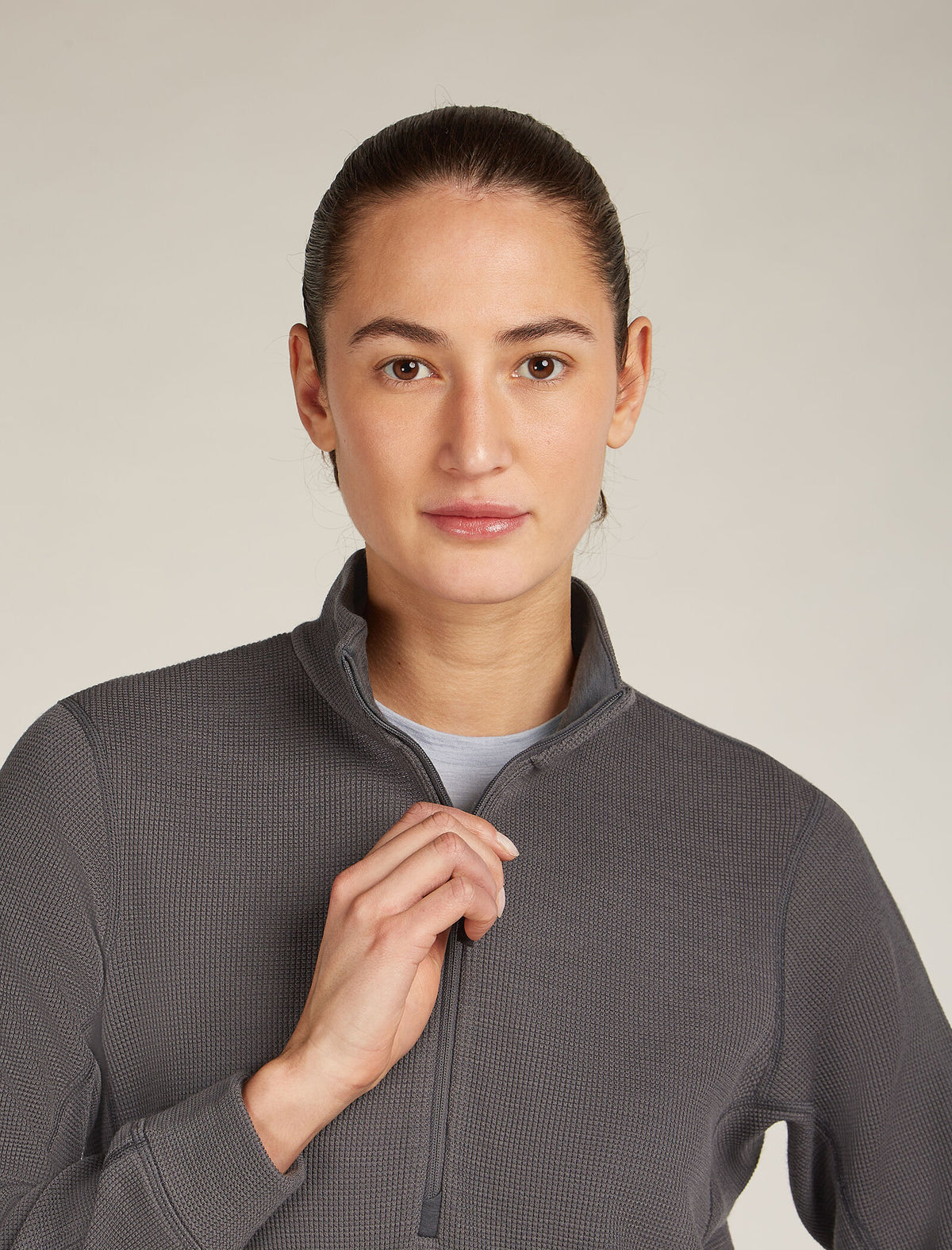 Women's Merino 260 Waffle Knit Wander Long Sleeve Half Zip Top Obsidian - 8