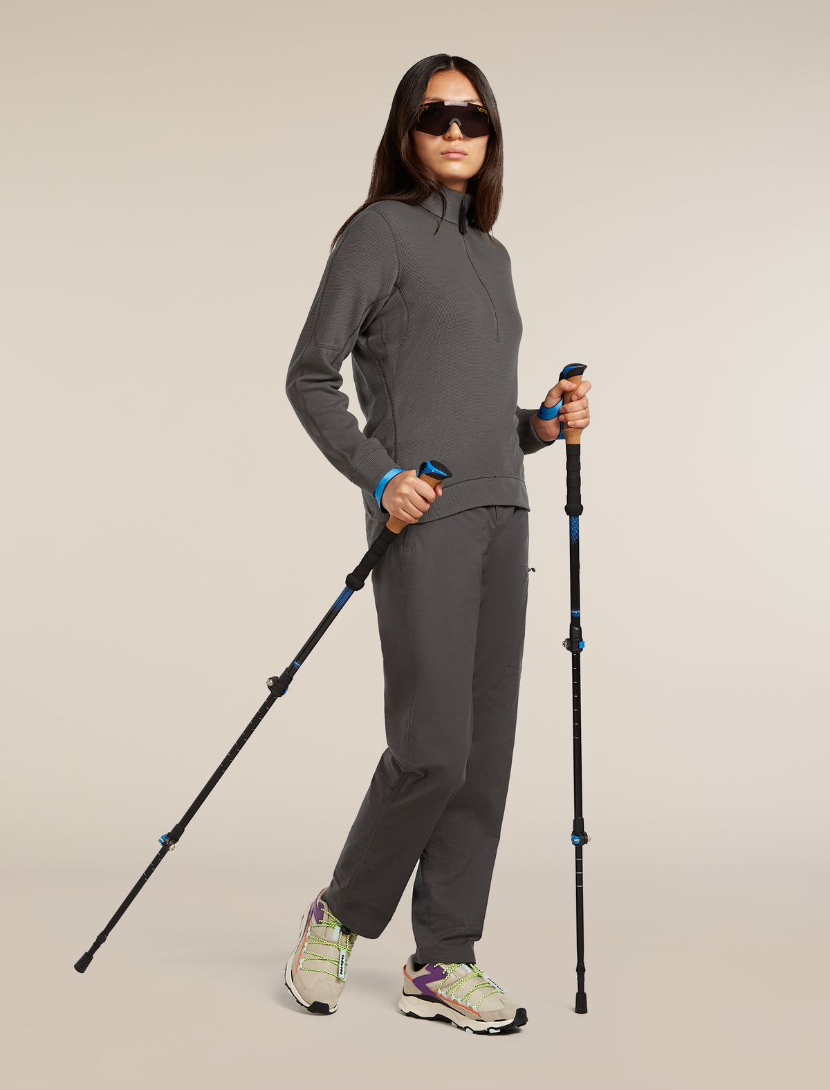 Women's Merino 260 Waffle Knit Wander Long Sleeve Half Zip Top Obsidian - 4