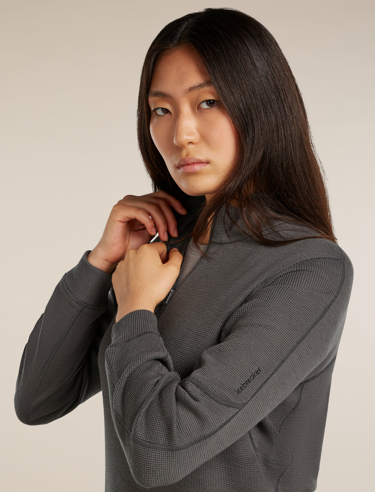 Women's Merino 260 Waffle Knit Wander Long Sleeve Half Zip Top Obsidian - 5