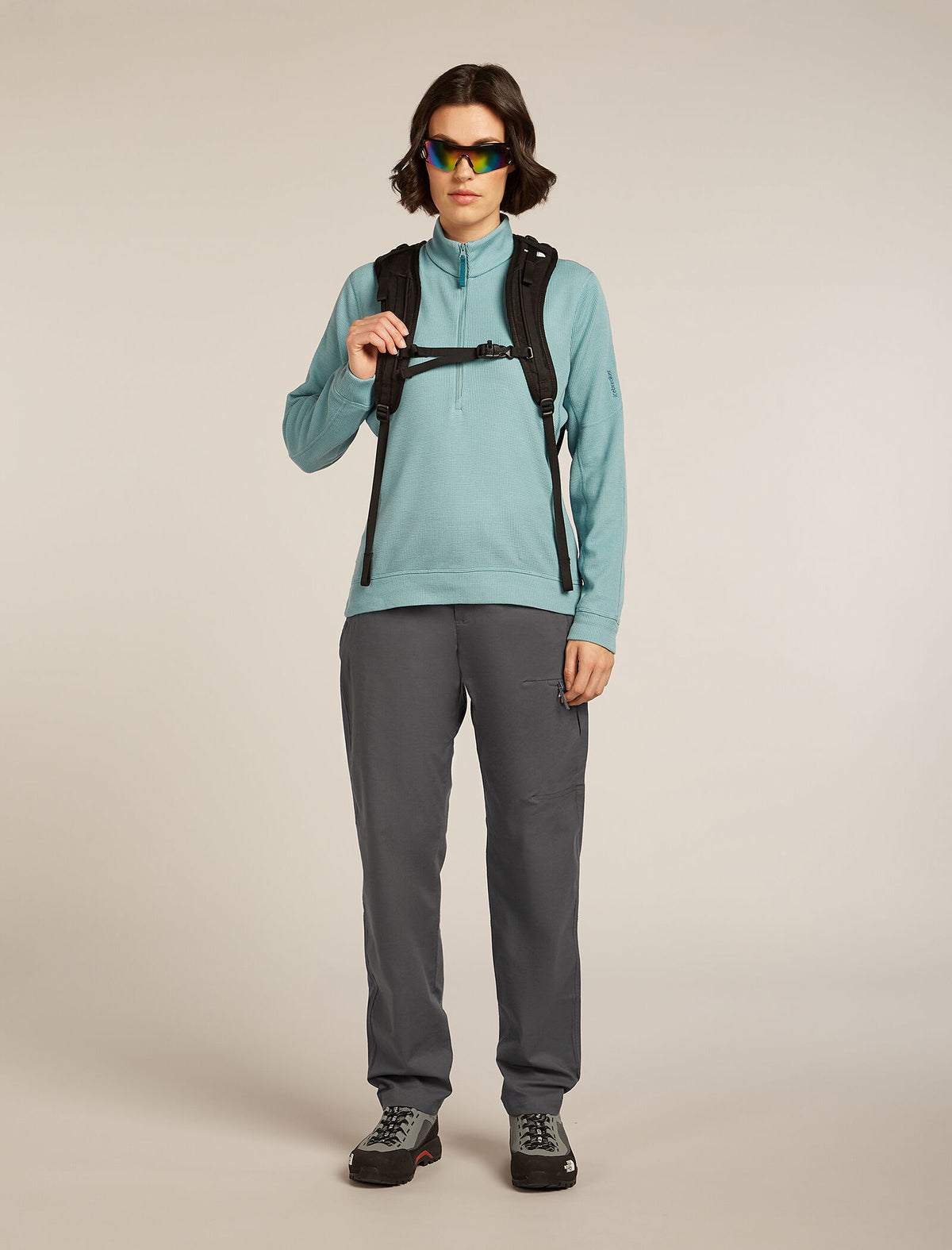 Women's Merino 260 Waffle Knit Wander Long Sleeve Half Zip Top Hydro - 4