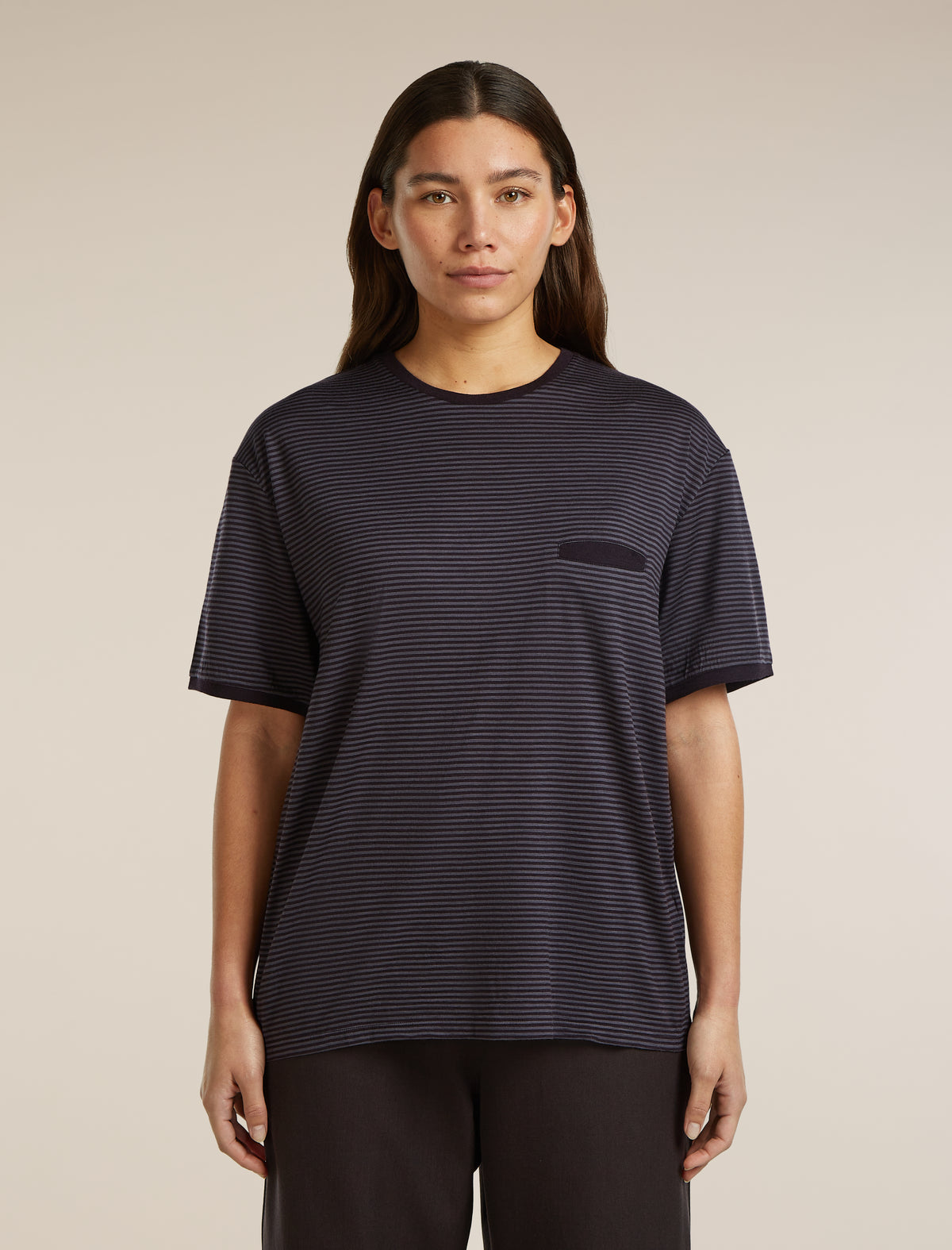 Unisex Merino 150 Short Sleeve Tee Stripe Black/Dawn - 3