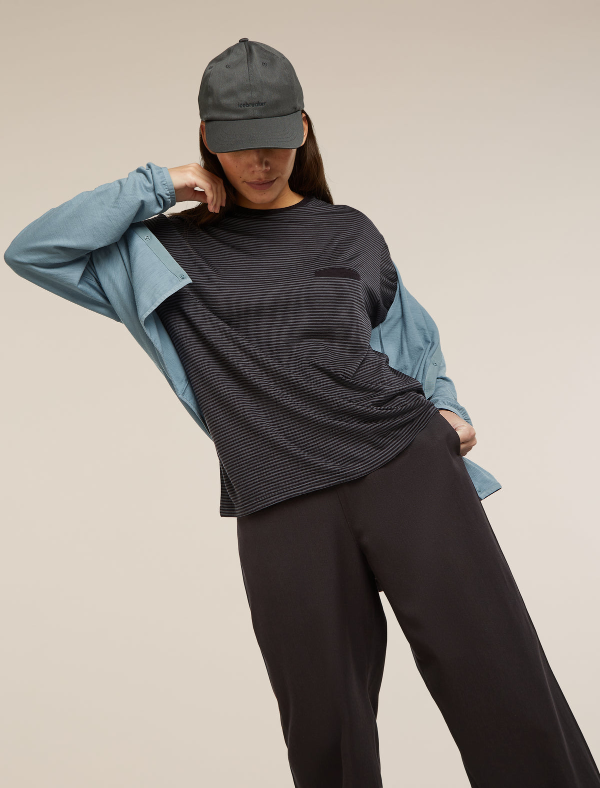 Unisex Merino 150 Short Sleeve Tee Stripe Black/Dawn - 13