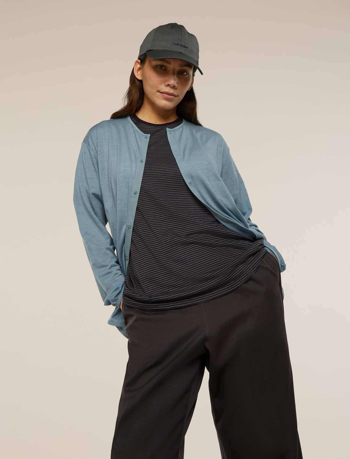 Unisex Merino 150 Short Sleeve Tee Stripe Black/Dawn - 15