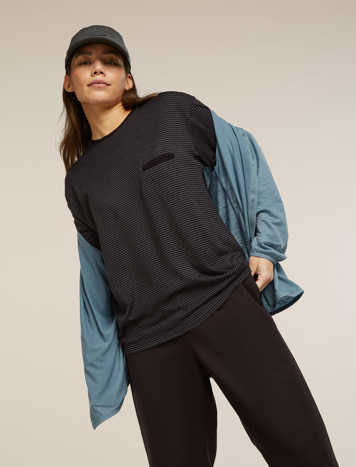 Unisex Merino 150 Short Sleeve Tee Stripe Black/Dawn - 17