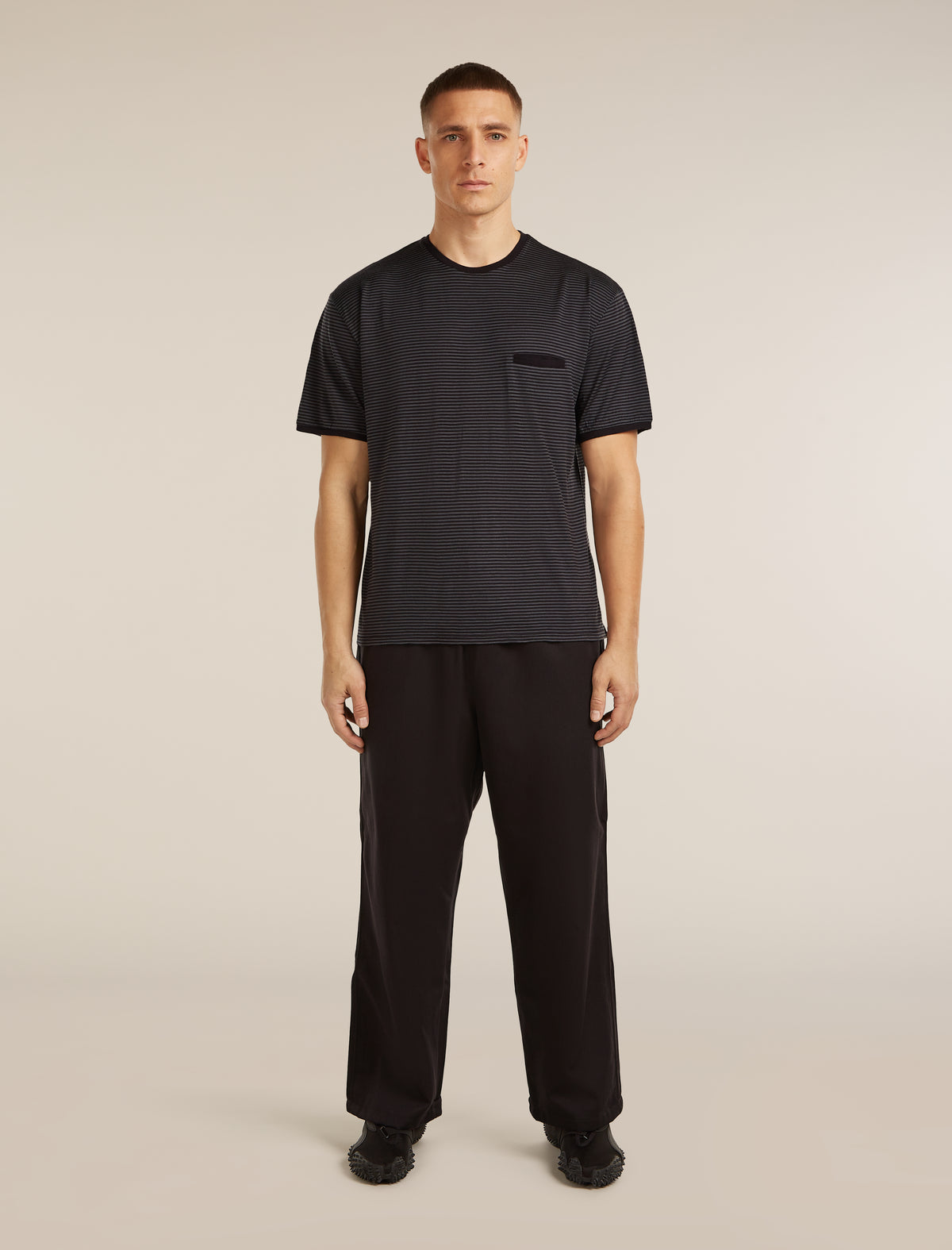 Unisex Merino 150 Short Sleeve Tee Stripe Black/Dawn - 5