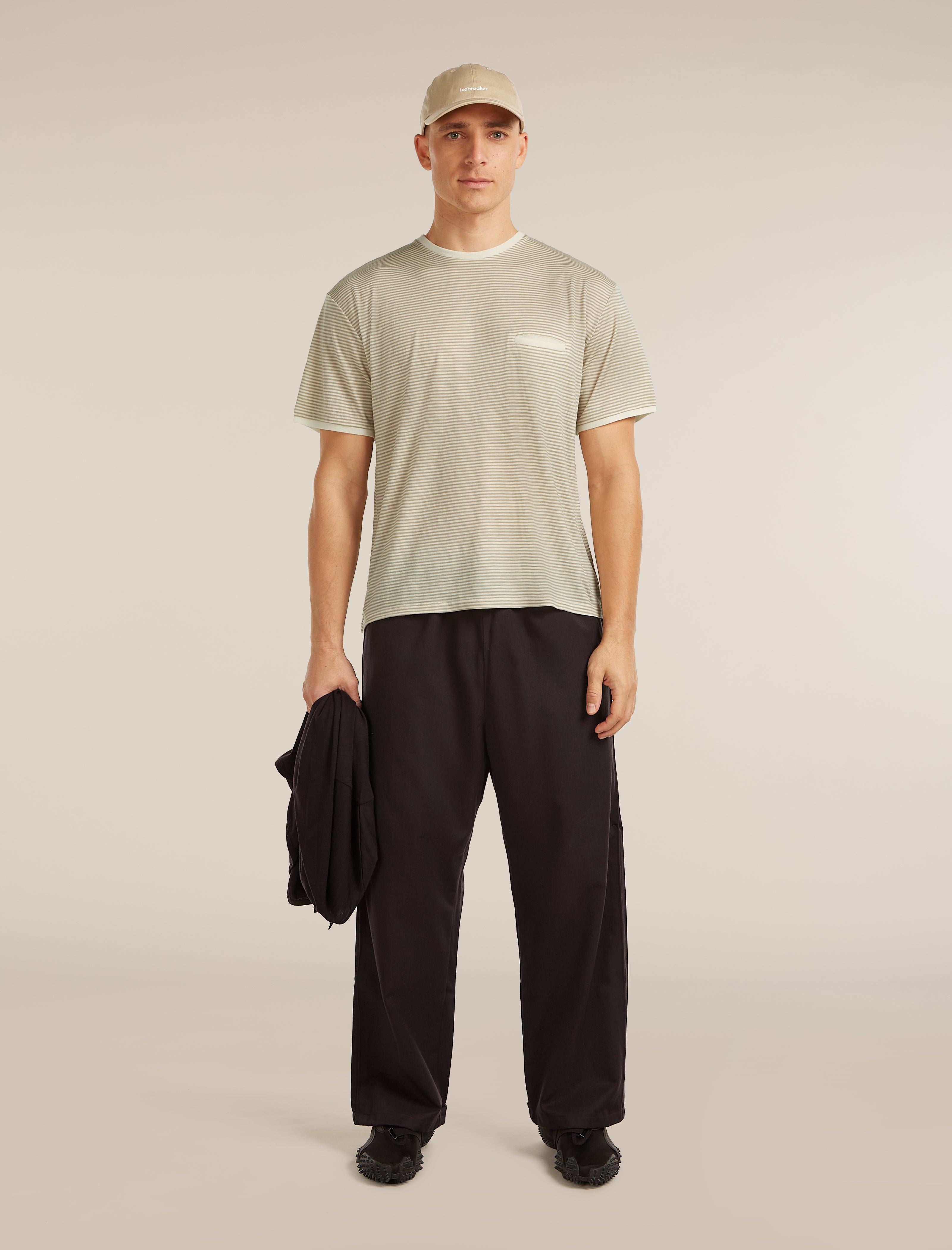 Unisex Merino 150 Short Sleeve Tee Stripe| icebreaker Flagstone/Chalk