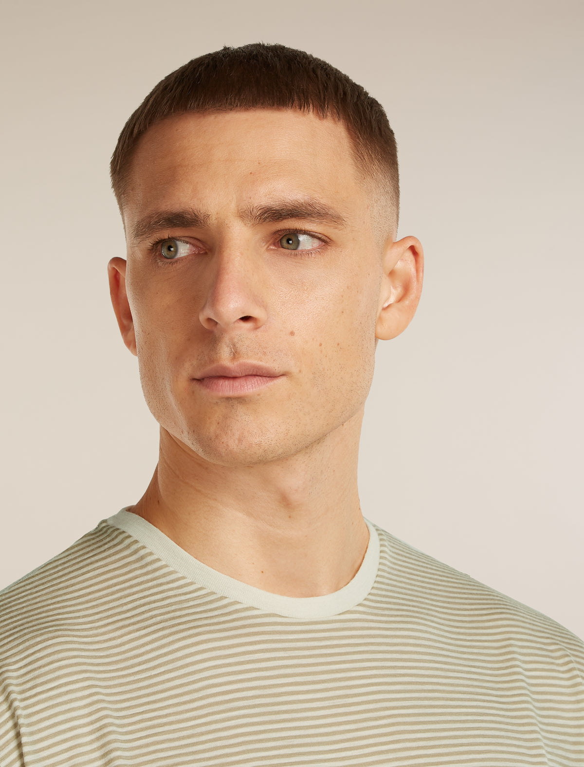 Unisex Merino 150 Short Sleeve Tee Stripe Flagstone/Chalk - 15