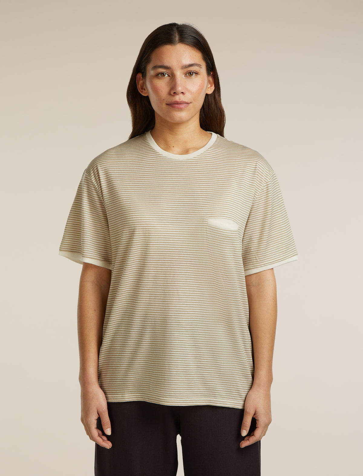 Unisex Merino 150 Short Sleeve Tee Stripe Flagstone/Chalk - 4