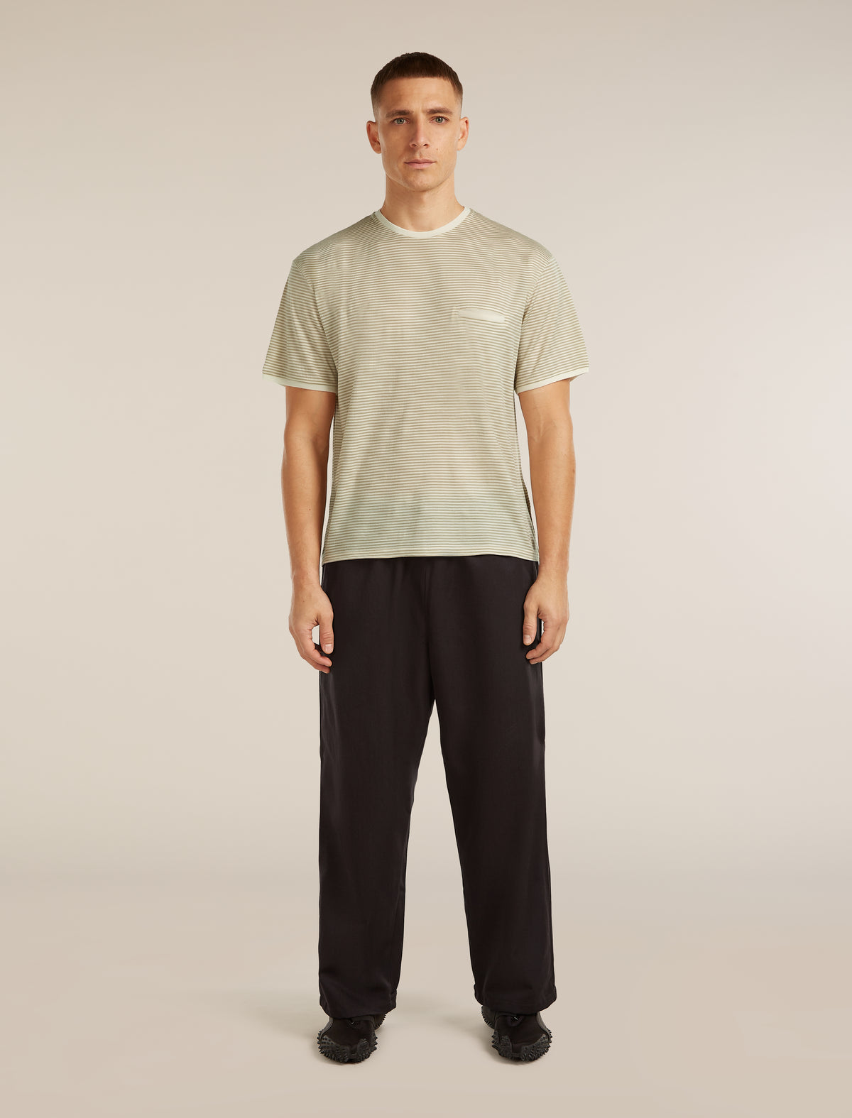 Unisex Merino 150 Short Sleeve Tee Stripe Flagstone/Chalk - 7