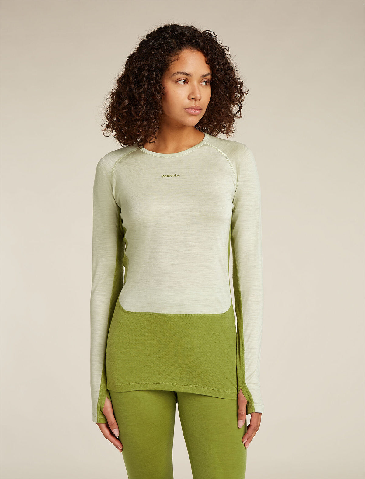 Women's Merino Blend 125 ZoneKnit™ Long Sleeve Crewe Thermal Top Olive/ashen - 1