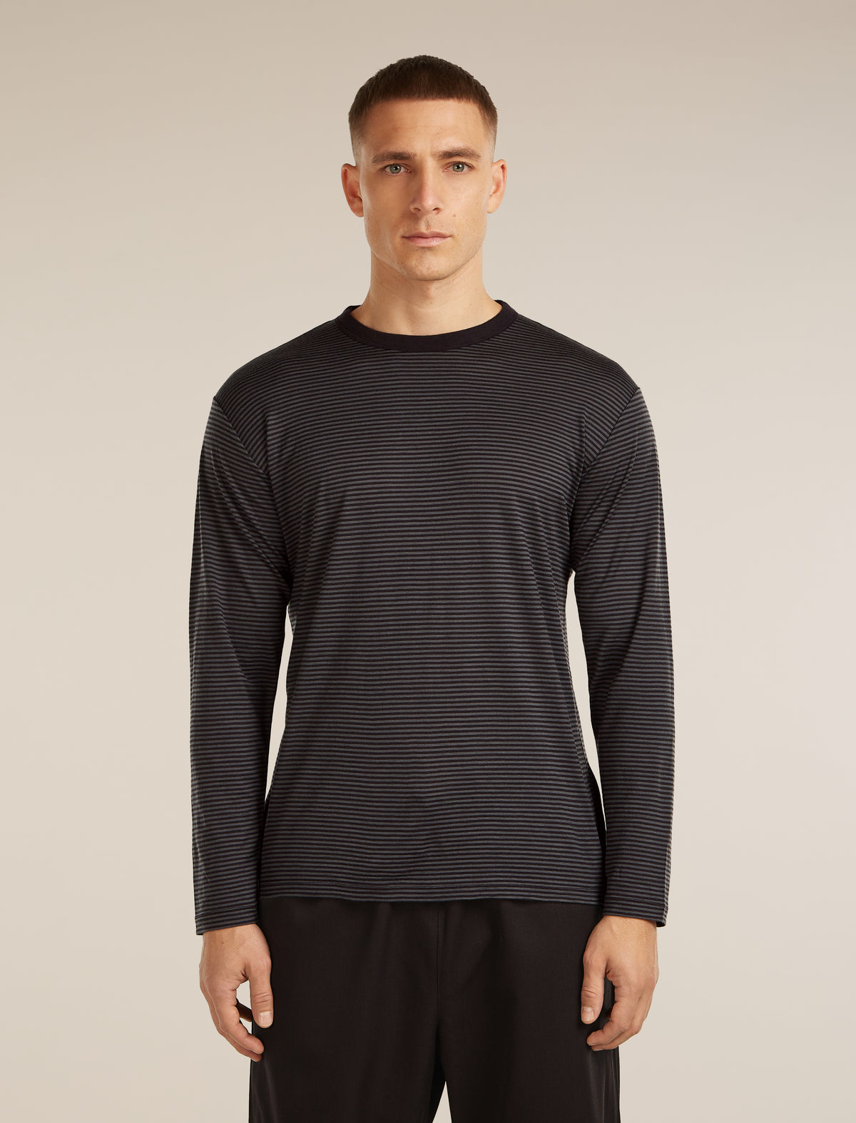 Unisex Merino 150 Long Sleeve Tee Stripe Before Dawn/Obsidian - 3