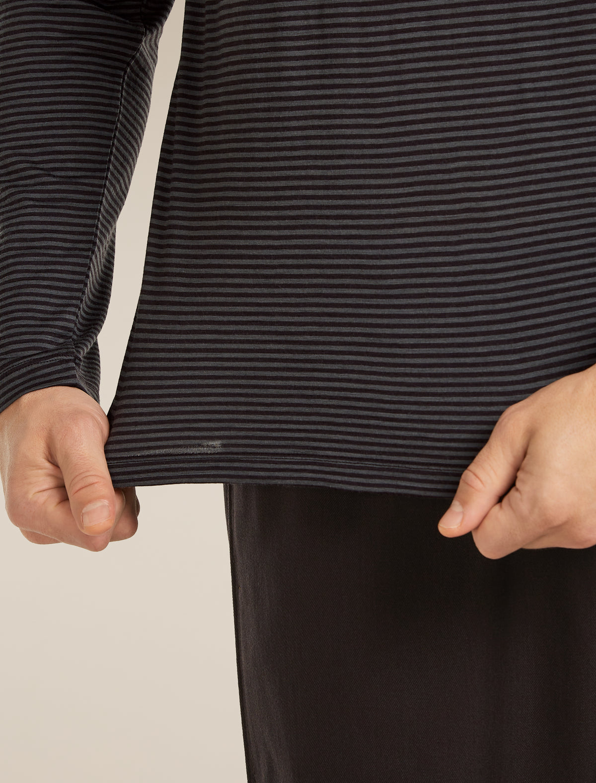 Unisex Merino 150 Long Sleeve Tee Stripe Before Dawn/Obsidian - 10