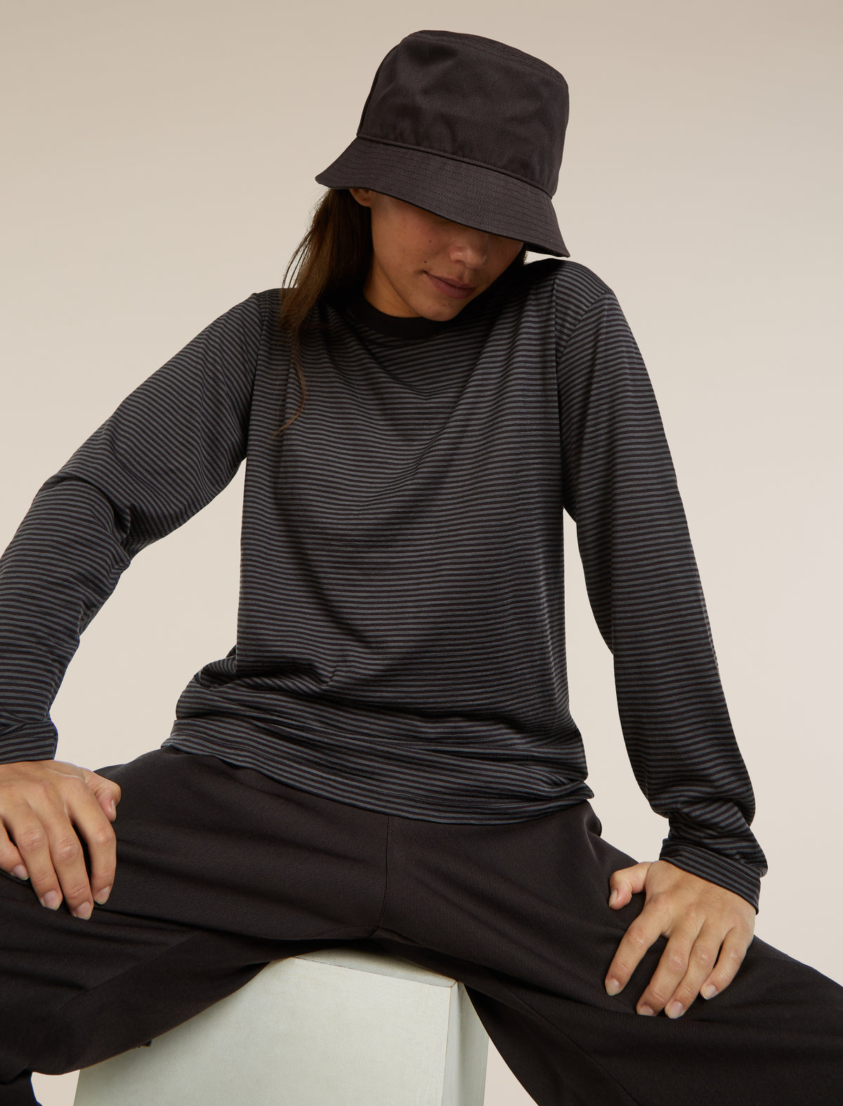 Unisex Merino 150 Long Sleeve Tee Stripe Before Dawn/Obsidian - 15