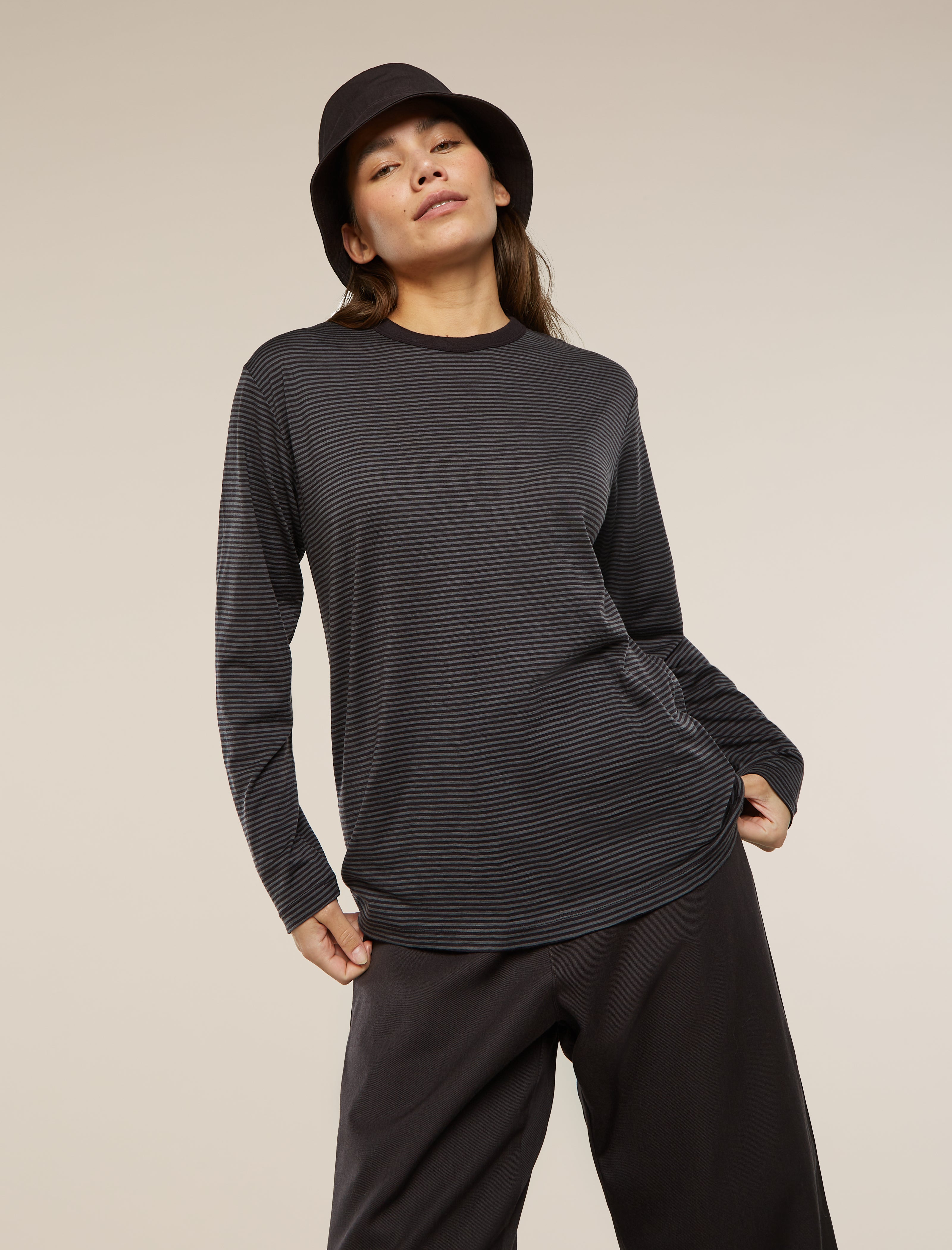 Unisex Merino 150 Long Sleeve Tee Stripe| icebreaker