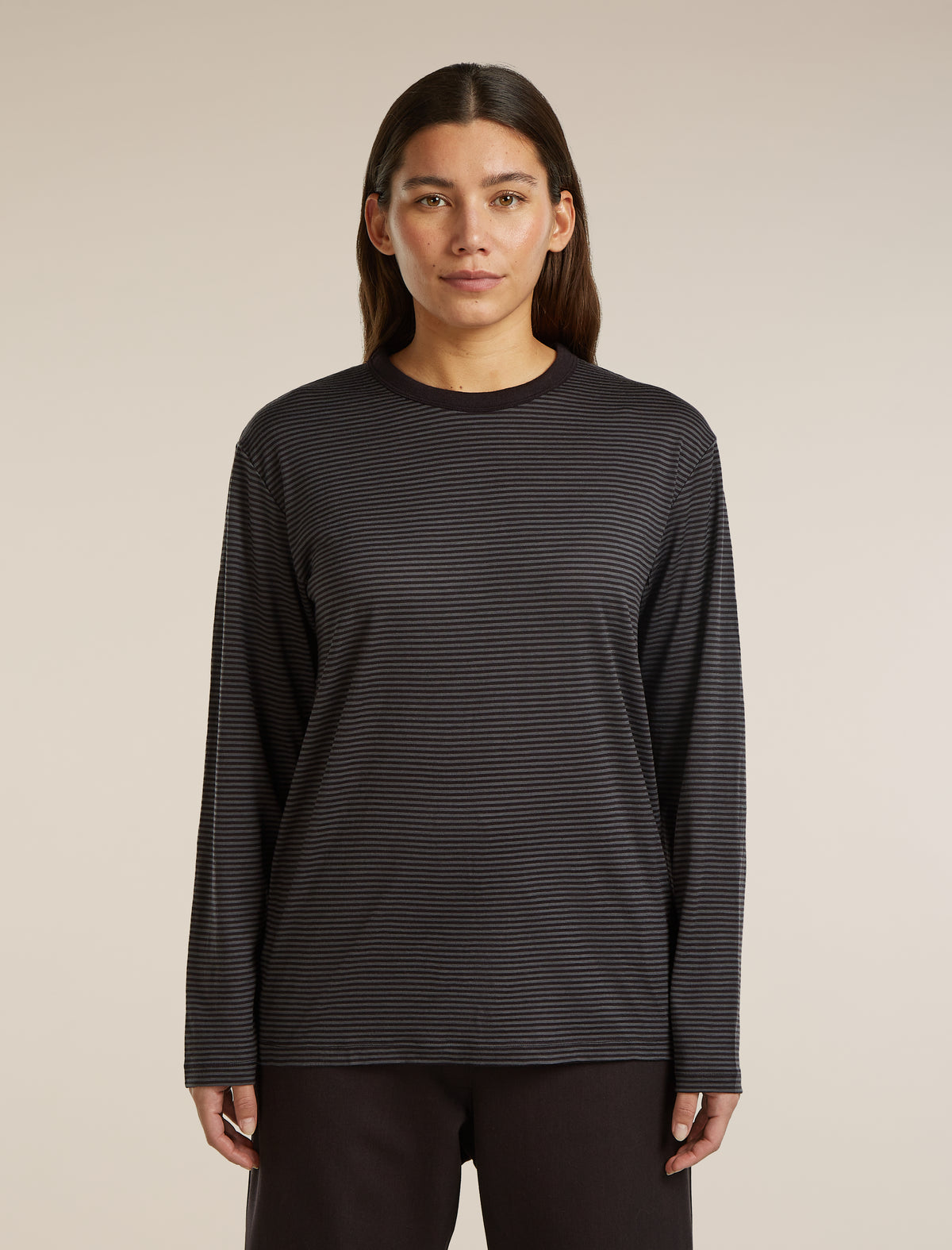 Unisex Merino 150 Long Sleeve Tee Stripe Before Dawn/Obsidian - 3