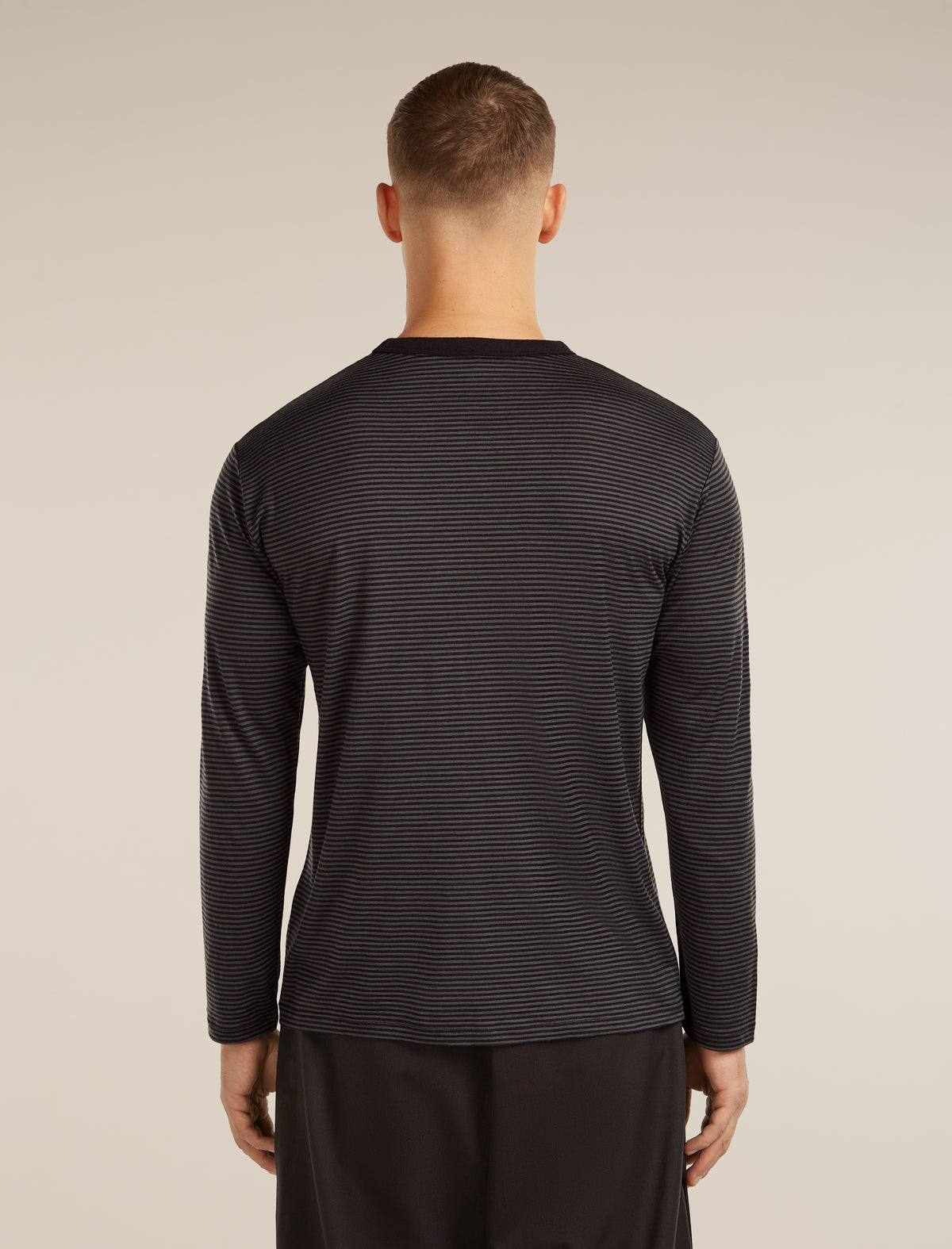 Unisex Merino 150 Long Sleeve Tee Stripe Before Dawn/Obsidian - 4