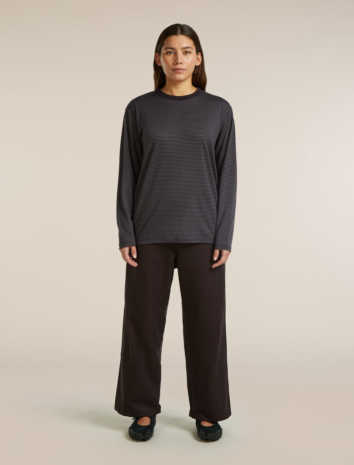 Unisex Merino 150 Long Sleeve Tee Stripe Before Dawn/Obsidian - 9