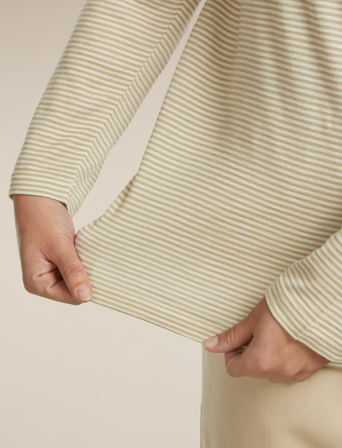 Unisex Merino 150 Long Sleeve Tee Stripe Flagstone/Chalk - 12