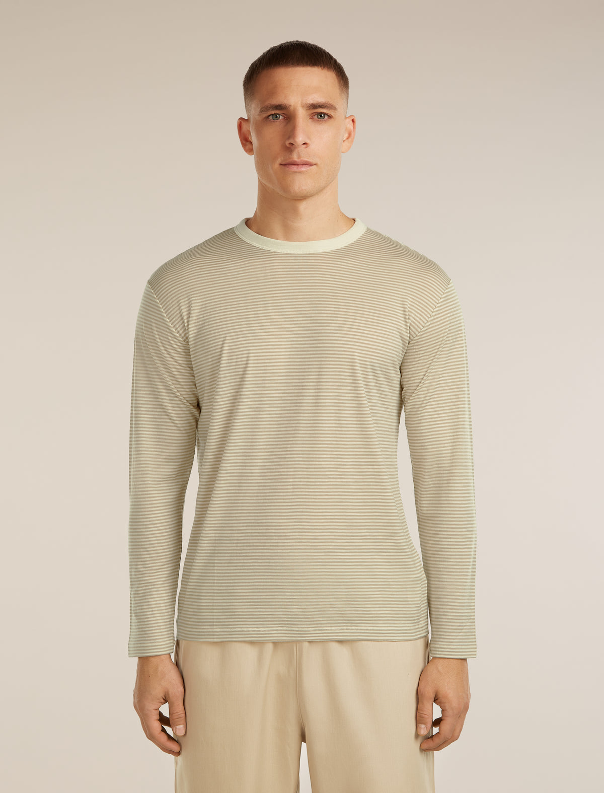 Unisex Merino 150 Long Sleeve Tee Stripe Flagstone/Chalk - 3