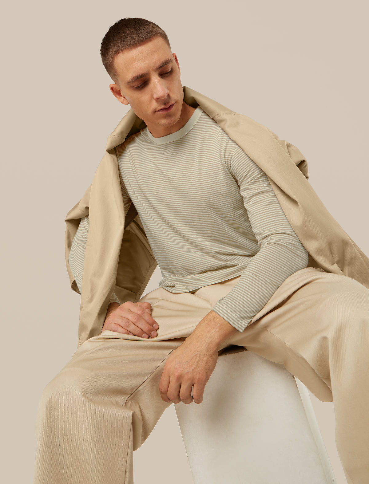 Unisex Merino 150 Long Sleeve Tee Stripe Flagstone/Chalk - 19