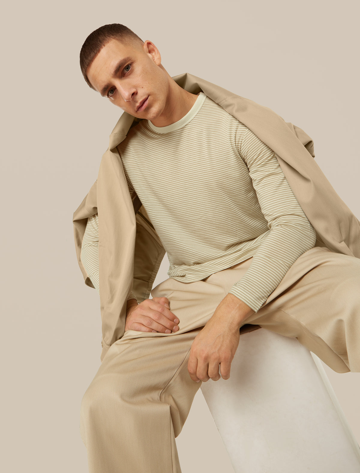 Unisex Merino 150 Long Sleeve Tee Stripe Flagstone/Chalk - 23